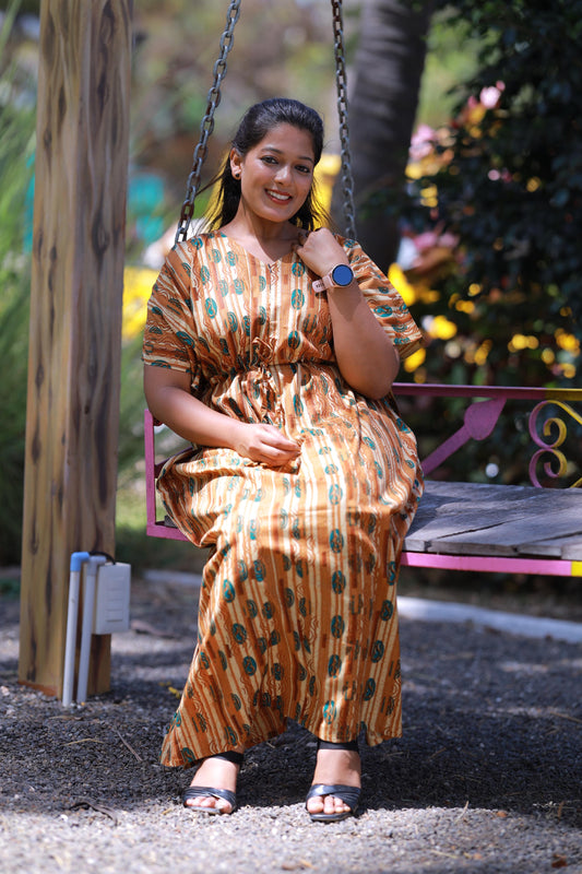 Sandal With Brown  casual cotton kaftan with center zip