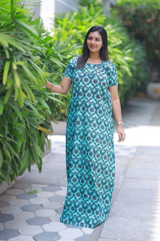 Green kalamkari Withput zip Height-60" Nighty