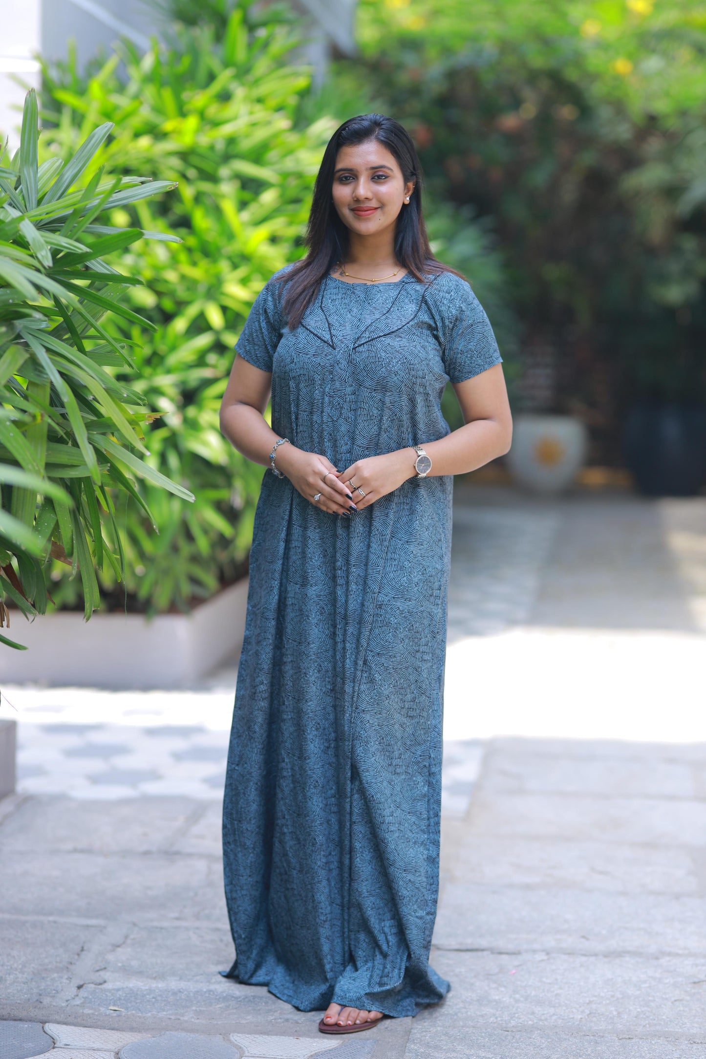 Grey with Black Digital design Piping zip Height-60" Nighty