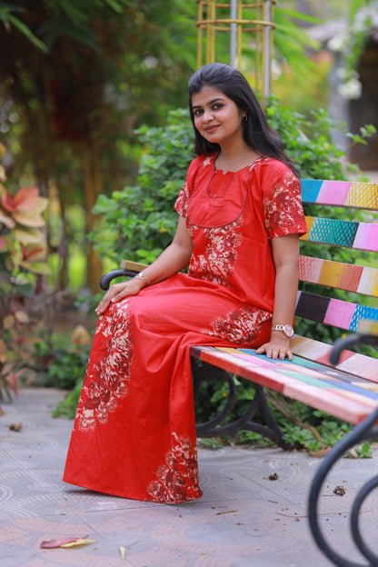 Red With Sandal Pyping  Without Zip Nighty
