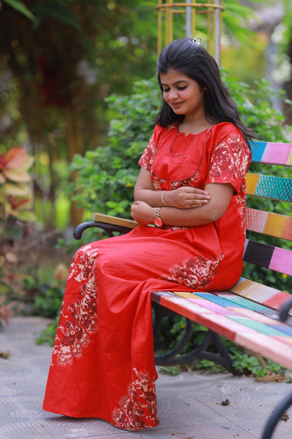 Red With Sandal Pyping  Without Zip Nighty