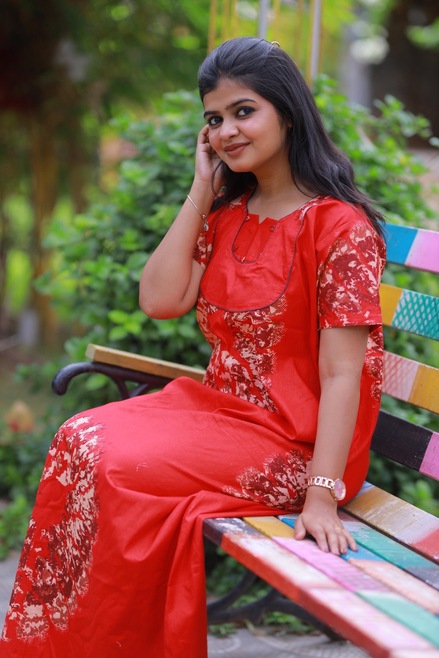 Red With Sandal Pyping  Without Zip Nighty