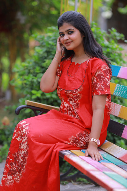 Red With Sandal Pyping  Without Zip Nighty