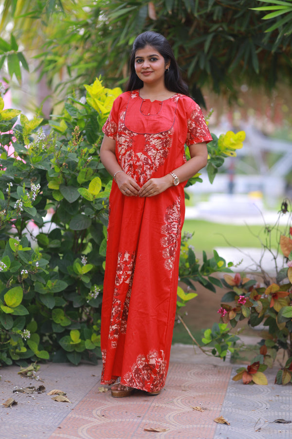 Red With Sandal Pyping  Without Zip Nighty