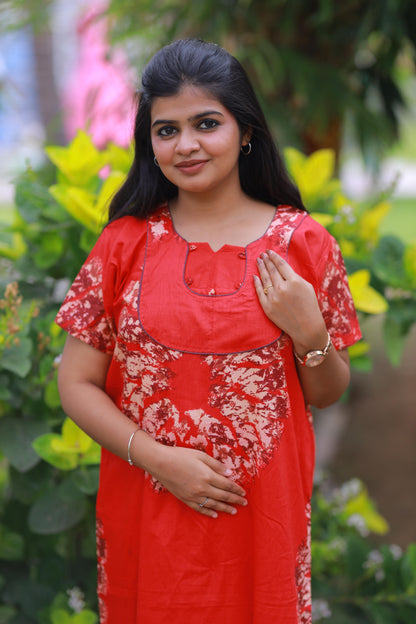 Red With Sandal Pyping  Without Zip Nighty