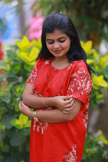 Red With Sandal Pyping  Without Zip Nighty