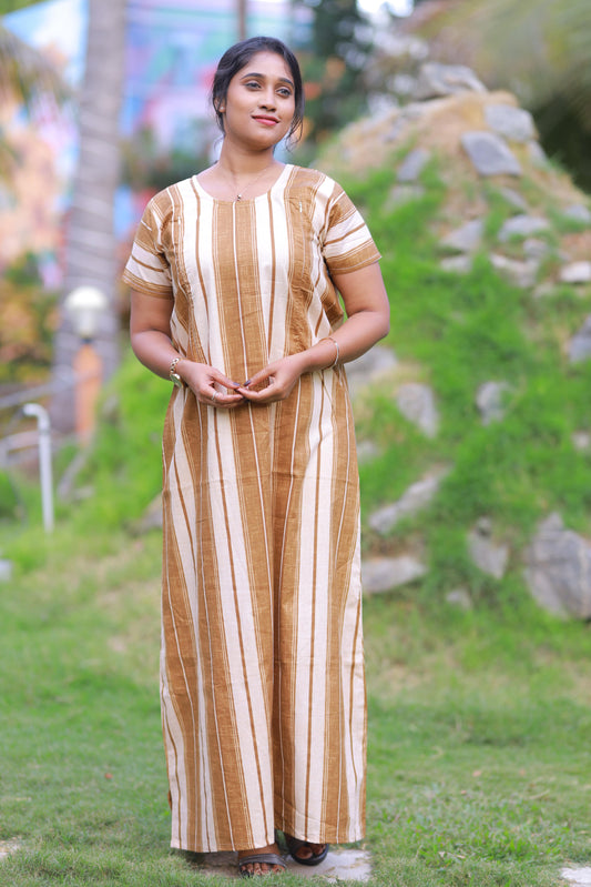 Brown With Sandal Vertical Side Zip Feeding Nighty