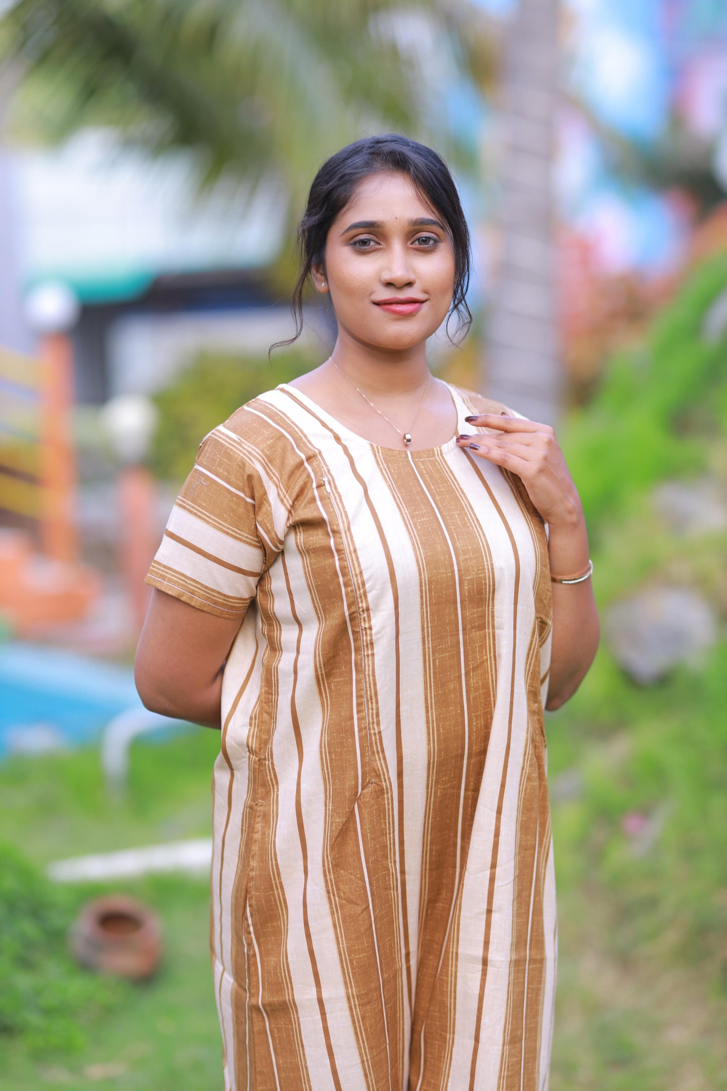 Brown With Sandal Vertical Side Zip Feeding Nighty