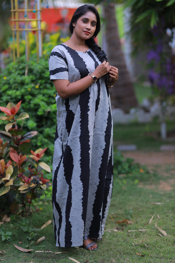 Gray With White  Invisible Center Zip Feeding Nighty