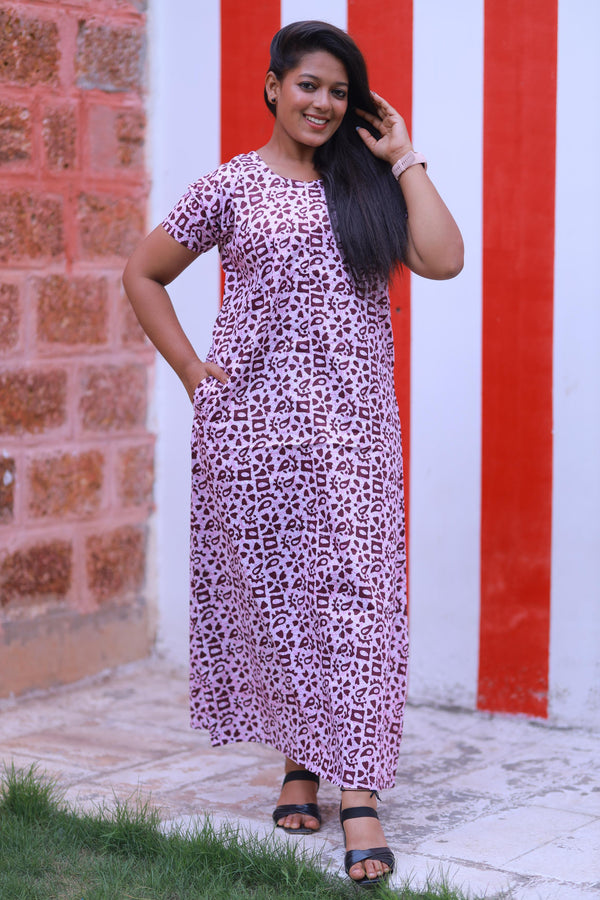 Lite Pink With Dark Brown Invisible Center Zip Feeding Nighty