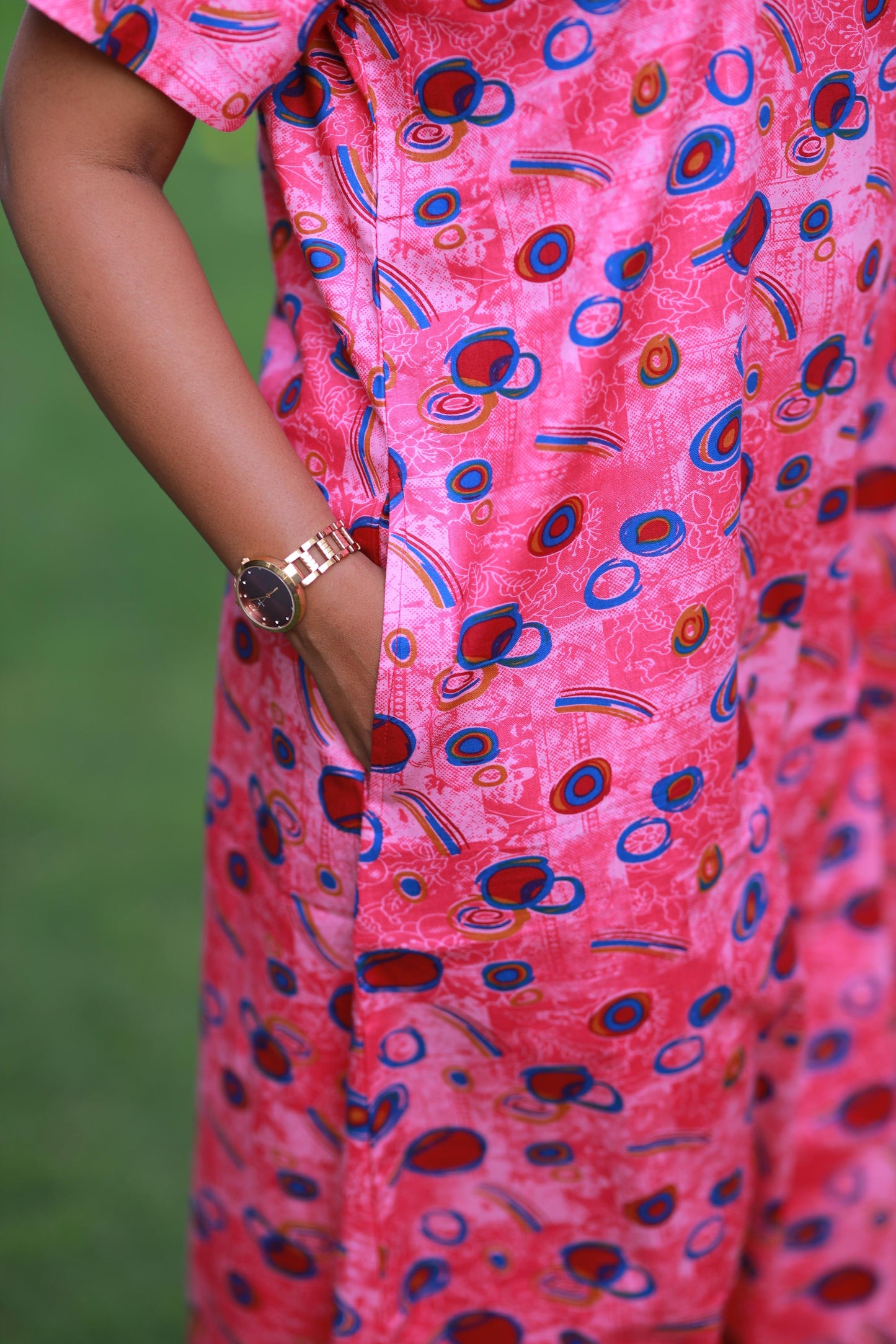 Dark Blue With Blue and Maroon Pattern Piping Without Zip Nighty