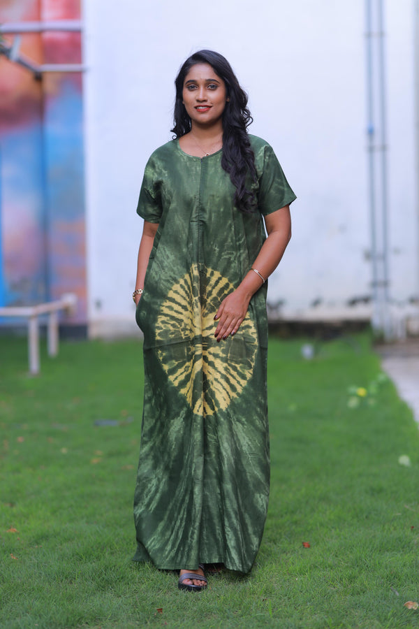 Green With yellow  Invisible Center Zip Feeding Nighty