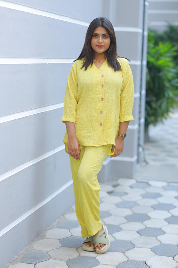 Trendy popcorn Yellow co-ord set nightdress