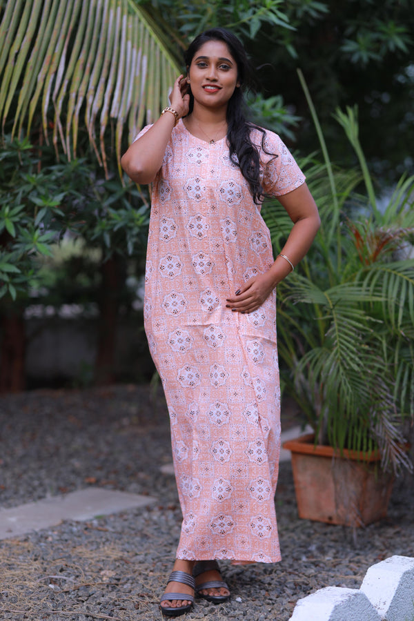 Sandal With Brown and white  Floral Design Invisible Center Zip Feeding Nighty