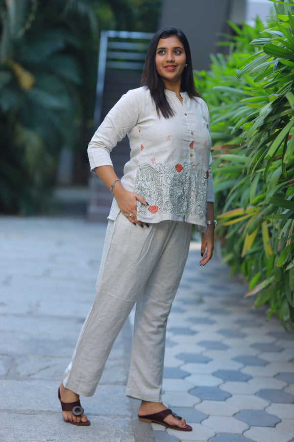 Light Sandal With Green Floral Embroidery Design Lenin nightdress