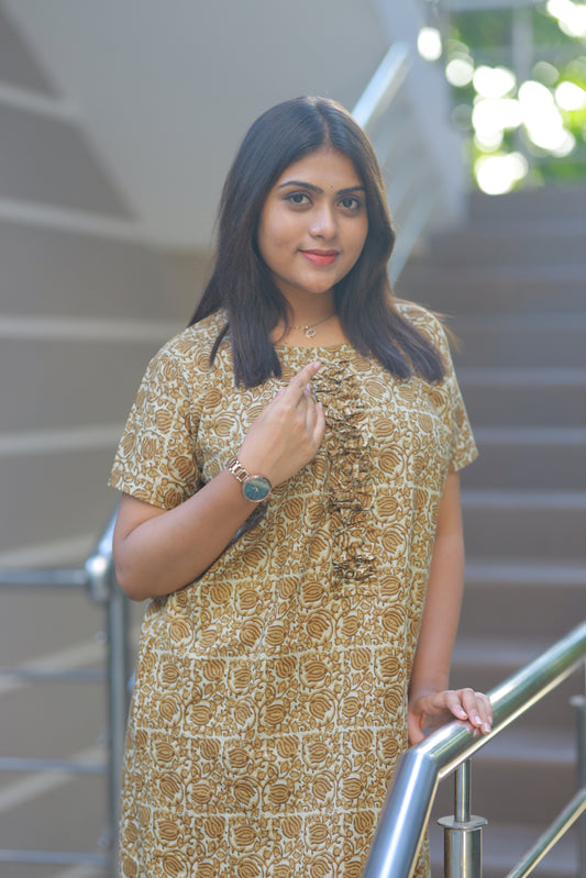 Musted With Flower Designer Without Zip Nighty