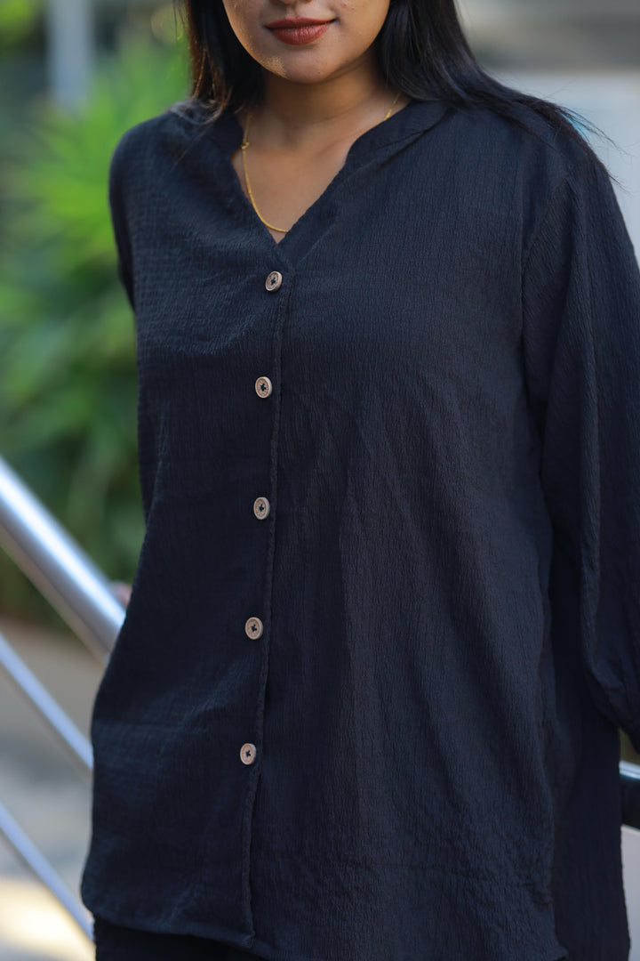 Trendy popcorn Black  co-ord set nightdress - AHA Nightwears