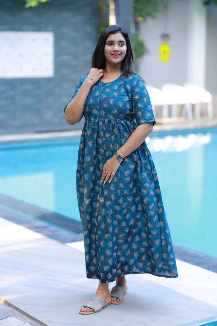 Pure cotton navy blue frock with center zip