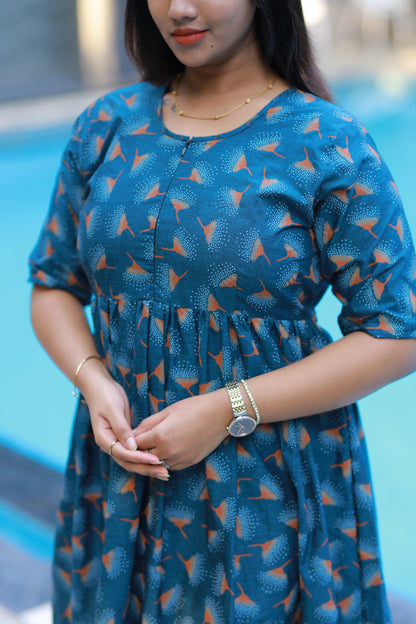 Pure cotton navy blue frock with center zip