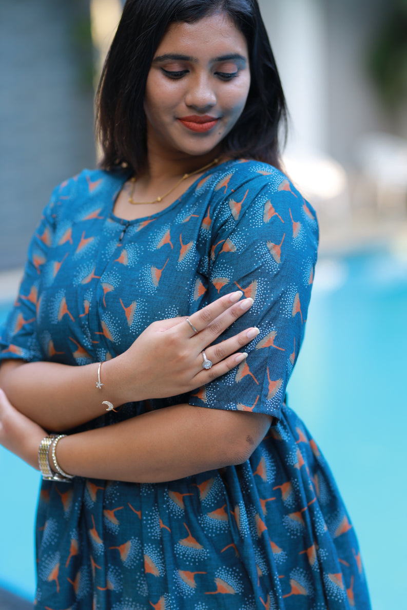 Pure cotton navy blue frock with center zip