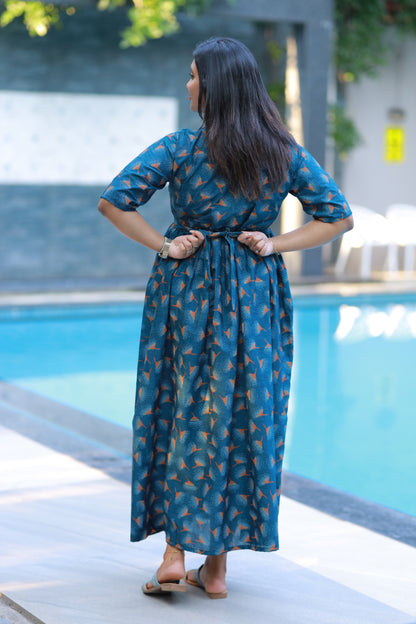 Pure cotton navy blue frock with center zip
