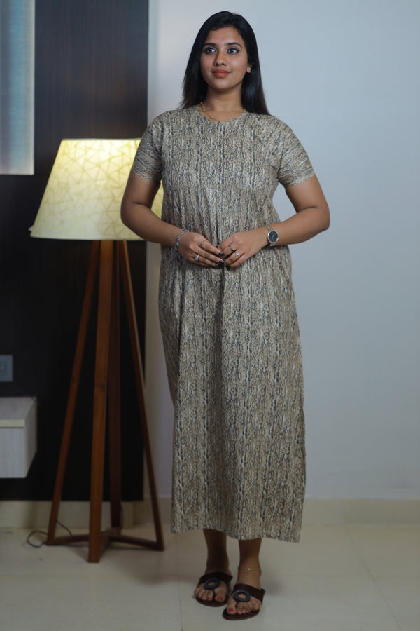 Sandal with Brown digital design Long Zip Feeding Nighty