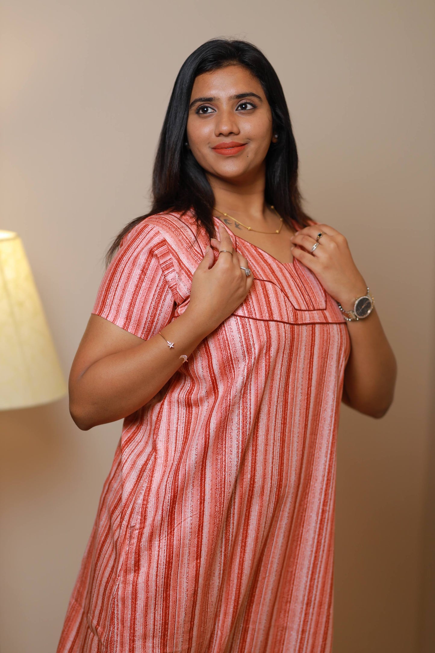 Light Brown With dark brown line  Design without Zip  Hight- 60" Nighty
