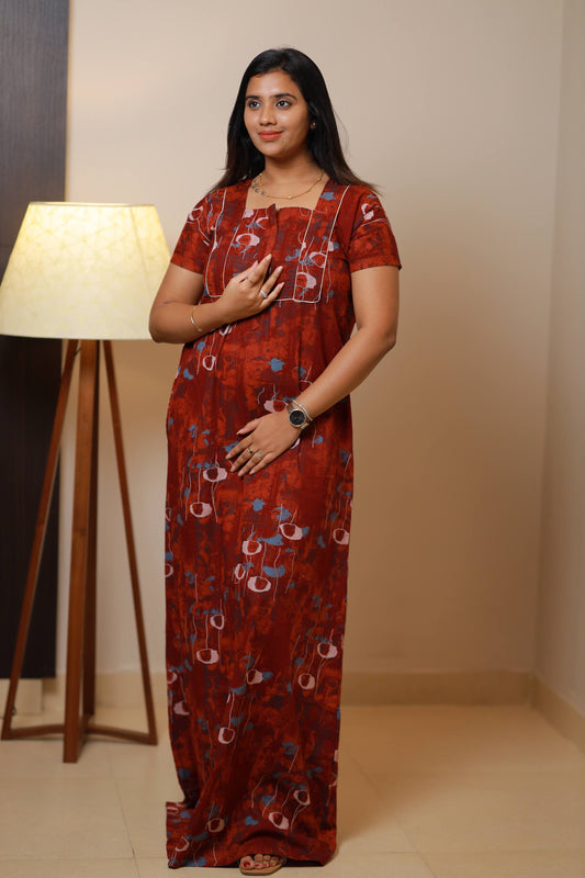 Maroon With dark purple  Design without Zip  Hight- 60" Nighty