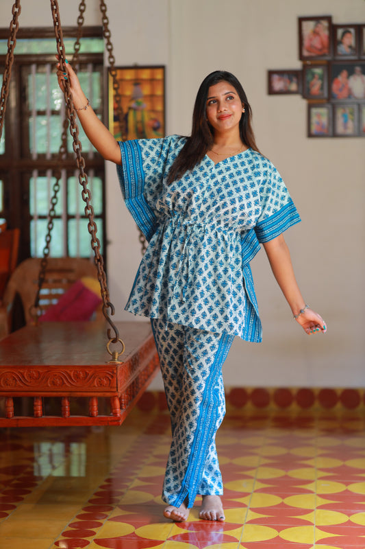 Pretty Jaipur cotton kaftan with pyjamas set ( 2 pcs set )