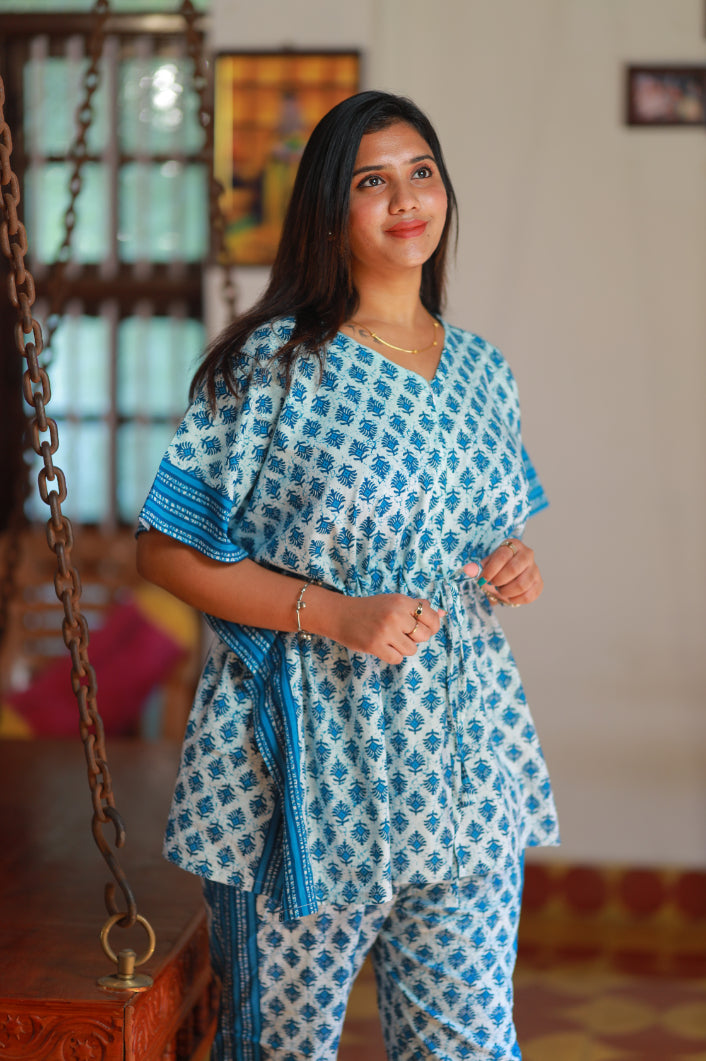 Pretty Jaipur cotton kaftan with pyjamas set ( 2 pcs set )