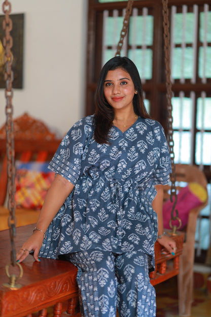 Pretty Jaipur cotton kaftan with pyjamas set ( 2 pcs set )