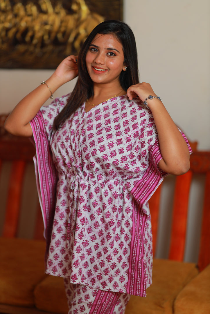 Pretty Jaipur cotton kaftan with pyjamas set ( 2 pcs set )