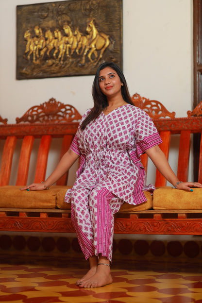 Pretty Jaipur cotton kaftan with pyjamas set ( 2 pcs set )