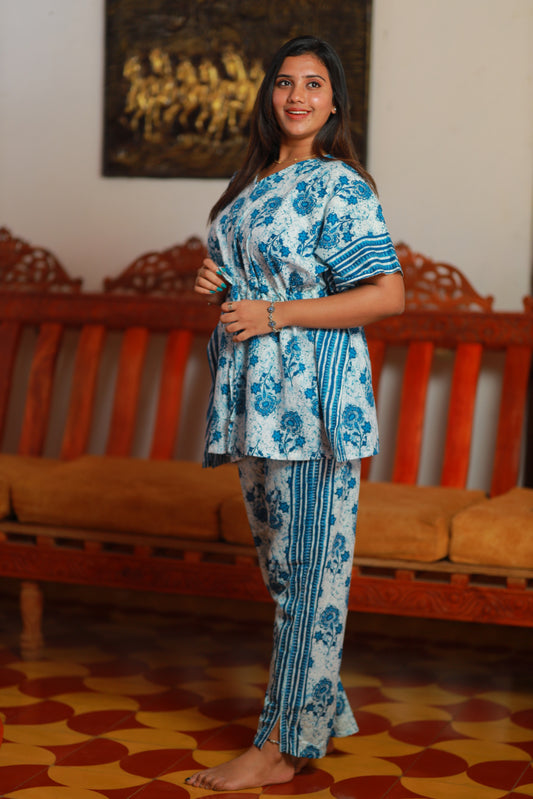 Pretty Jaipur cotton kaftan with pyjamas set ( 2 pcs set )