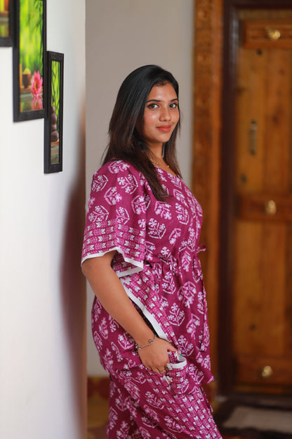 Pretty Jaipur cotton kaftan with pyjamas set ( 2 pcs set )