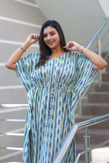 Pretty print casual cotton kaftan with center zip