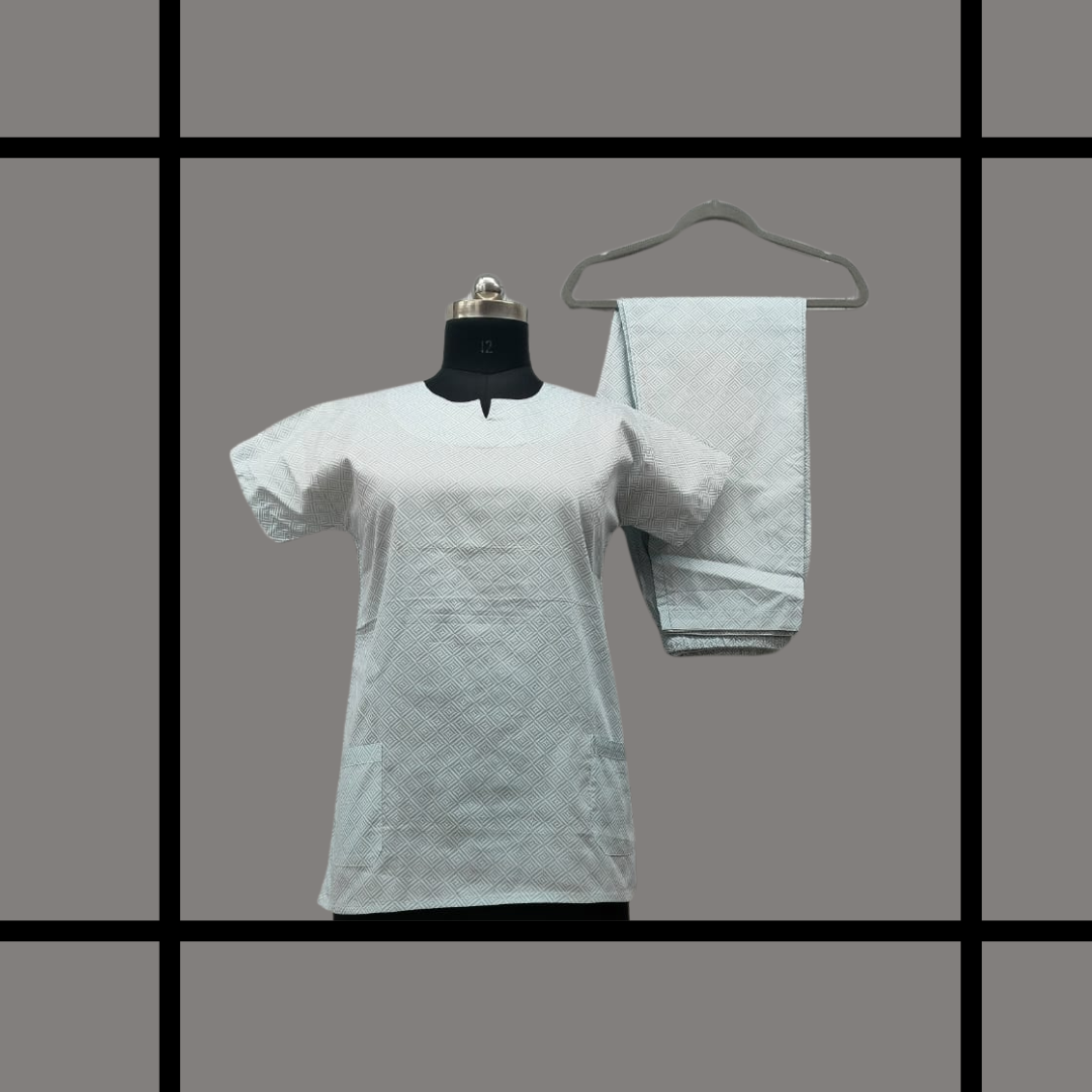 Latest premium -White with Blue digital printing design with U neck Nightdress