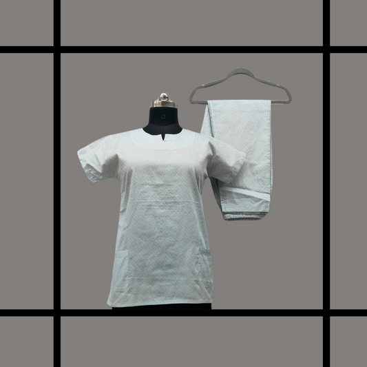 Latest premium -White with Blue digital printing design with U neck Nightdress