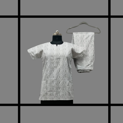 Latest premium -White with Black design with U neck Nightdress