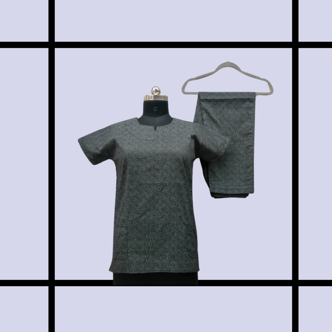 Latest premium -Black with Grey dot design with U neck Nightdress