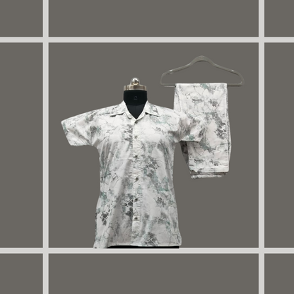 Latest premium -White with Green digital print with full button collar type Nightdress