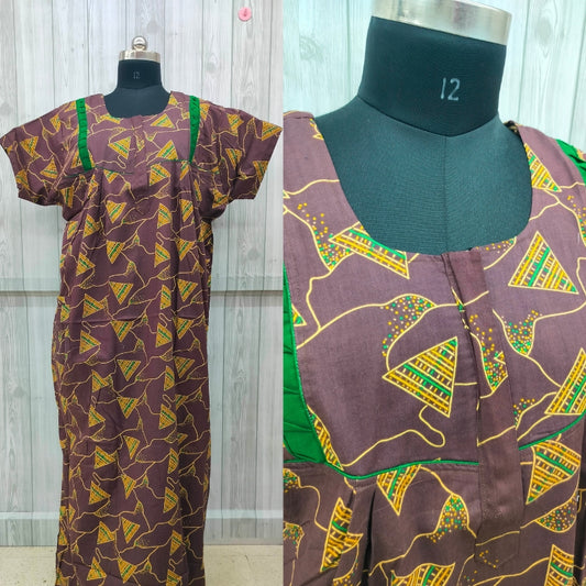 SUPER -  Brown With Yellow Triangle Design Fleet Cut With zip Nighty