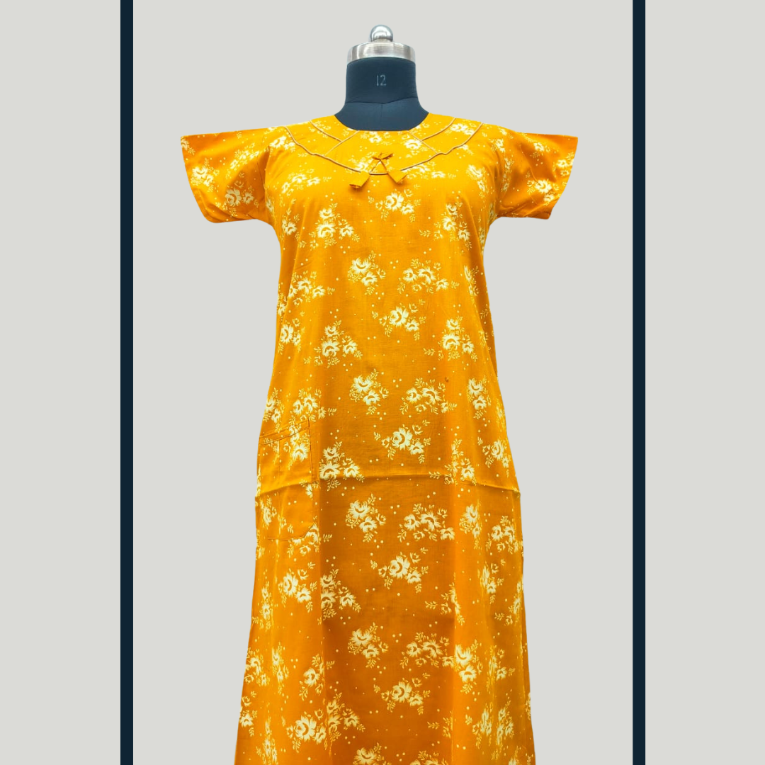 FANCY -yellow with Sandal Piping Without Zip Nighty