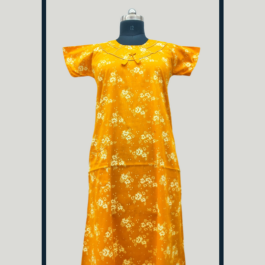 FANCY -yellow with Sandal Piping Without Zip Nighty