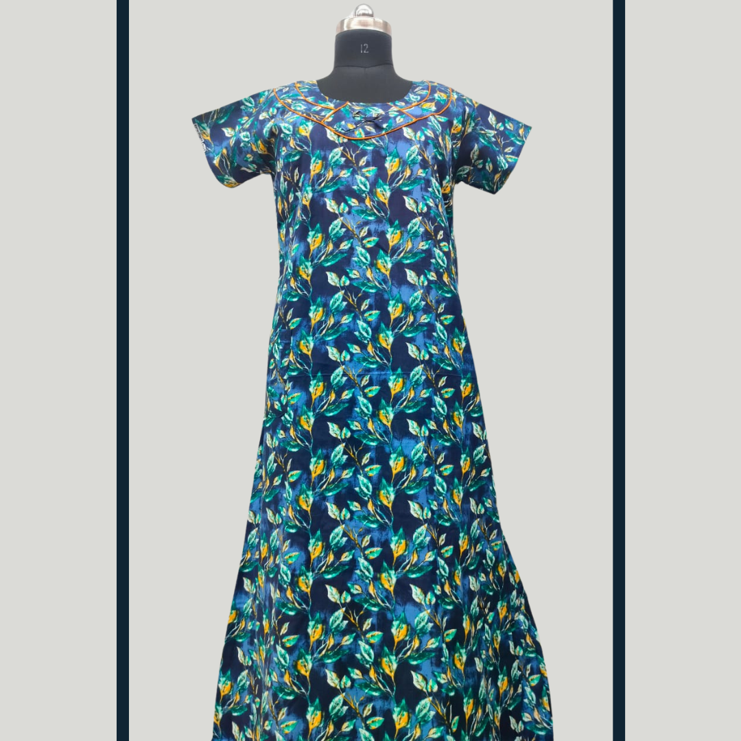 SUPER -Navy blue With Yellow flower Design Height 60"  Without Zip Nighty