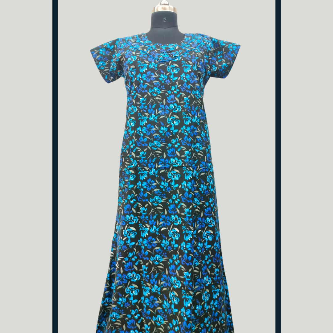 SUPER -Black With Blue flower Design Height 60"  Without Zip Nighty