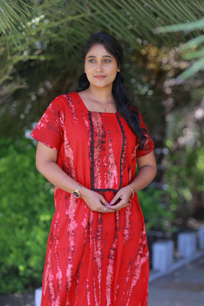 Dark Pink Tie and Dye Design Without Zip Nighty