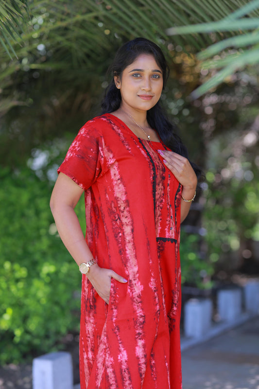 Dark Pink Tie and Dye Design Without Zip Nighty