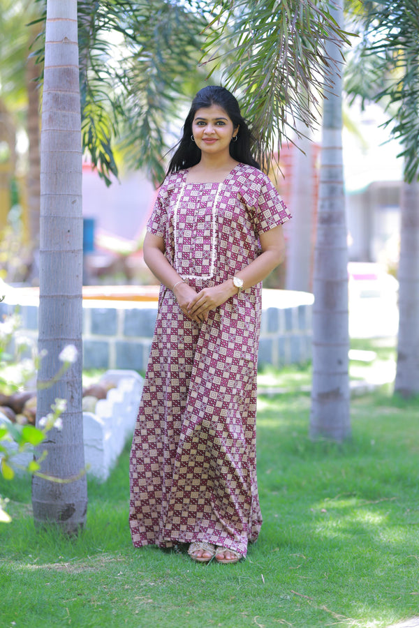 Purple With Sandal Lace Model Without Zip Nighty