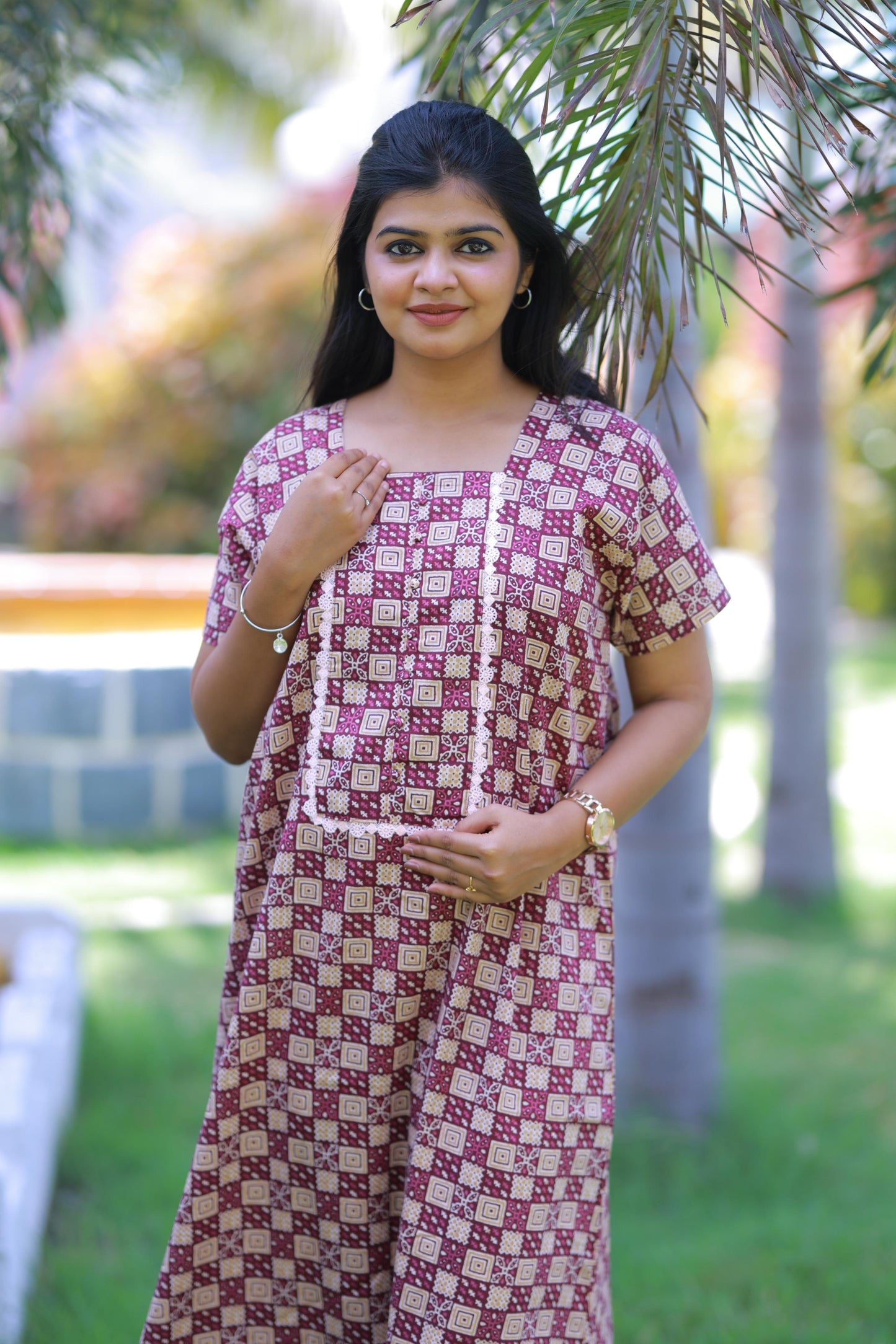 Purple With Sandal Lace Model Without Zip Nighty